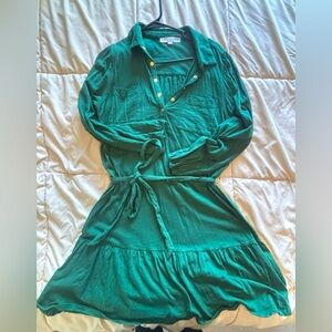 LOFT Green Long Sleeve Dress with Notched Collar